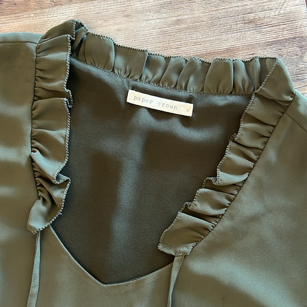 Paper Crown Olive Ruffle Top- Small - Picture 3 of 3
